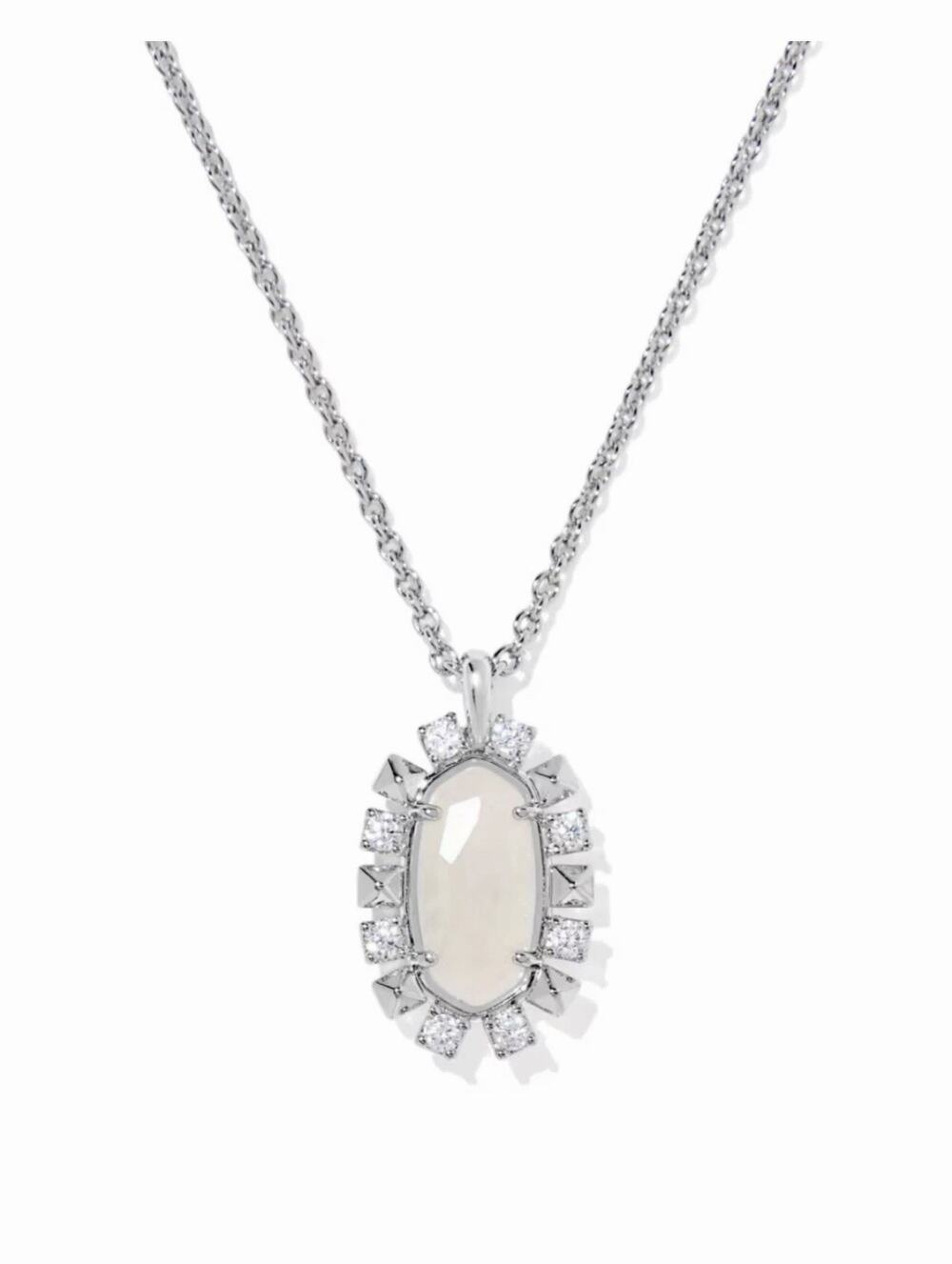 Kendra Scott Shanley Short Pendant Necklace 21” NWT Sliver Iridescent Gift Box